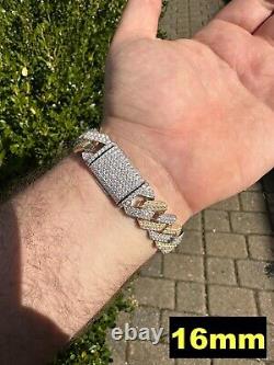 MOISSANITE Real Solid Miami Cuban Link Prong Bracelet Iced 14k Gold & 925 Silver