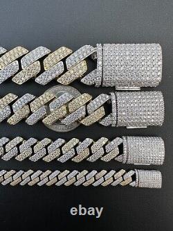 MOISSANITE Real Solid Miami Cuban Link Prong Bracelet Iced 14k Gold & 925 Silver