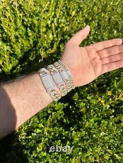 MOISSANITE Real Solid Miami Cuban Link Prong Bracelet Iced 14k Gold & 925 Silver