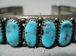 Magnificent Vintage Navajo Kingman Turquoise Sterling Silver Bracelet Old