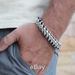 Men Biker Heavy Wide Chain Bracelet Solid 925 Sterling Silver Size 9.2 23cm 92g