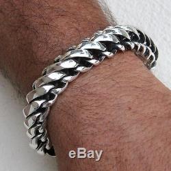 Men Biker Heavy Wide Chain Bracelet Solid 925 Sterling Silver Size 9.2 23cm 92g