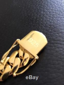 Men Cuban Miami Link Bracelet 14k Gold Over Solid 925 Sterling Silver 12mm Wide