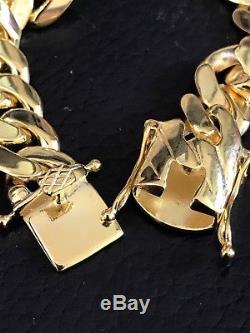 Men Cuban Miami Link Bracelet 14k Gold Over Solid 925 Sterling Silver 12mm Wide