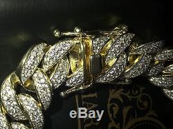 Men Cuban Miami Link Bracelet 14k Gold Over Solid 925 Sterling Silver 8.5 Long