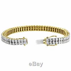 Men Diamond 2 Row Tennis Link Bracelet 10k Yellow Gold Over Sterling Silver 8.5