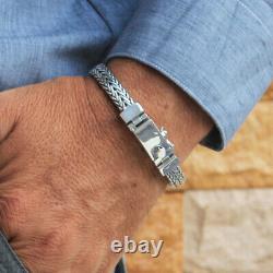 Men Heavy Bracelet 925 Solid Sterling Silver Bangle Gift Size 7 7.5 8 8.5 9 10