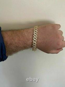 Men Prong Miami Cuban Bracelet 8.5 14k Gold Over Solid 925 Sterling Silver 12mm