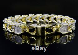 Men Sterling Silver Franco Iced Out bracelet In Yellow Gold Finish 11MM 9 inches