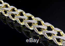 Men Sterling Silver Franco Iced Out bracelet In Yellow Gold Finish 11MM 9 inches