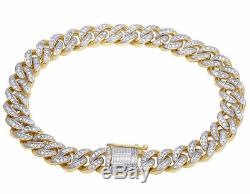 Men's 10K Yellow Gold Over Diamond Miami Cuban Link Bracelet 1 CT 9MM 8.25