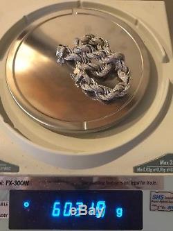 Men's 12mm Rope Bracelet Real Solid 925 Sterling Silver 25ct Diamonds Super ICY