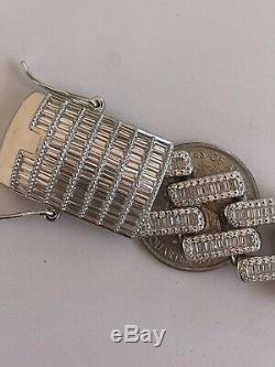 Men's 18mm Baguette Prong Cuban Bracelet Solid 925 Sterling Silver FULLY ICED
