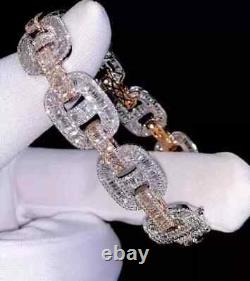 Men's Baguette Cut Diamond Simulated Cuban Bracelet 19MMX8 925 Sterling Silver