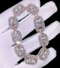 Men's Baguette Cut Diamond Simulated Cuban Bracelet 19MMX8 925 Sterling Silver
