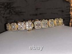 Men's Baguette Tennis Link Chain Bracelet 14K Yellow Gold Over Round Cut Diamond