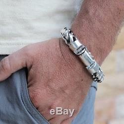 Men's Biker Heavy Wide Bracelet Solid 925 Sterling Silver Big Size 7.5 8 9.5 10