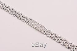 Men's Clear CZ Rolex Chain ID Link Bracelet Sterling Silver 925 White 8.5