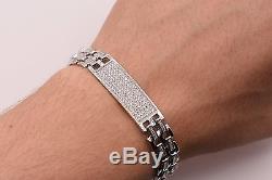 Men's Clear CZ Rolex Chain ID Link Bracelet Sterling Silver 925 White 8.5