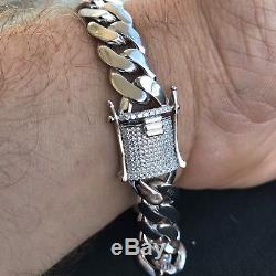 Men's Cuban Miami Link Diamond Bracelet 14k White Gold Over 925 Sterling Silver