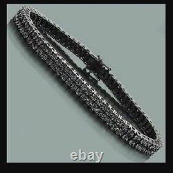 Men's Double Row Tennis Bracelet Round-Cut Moissanite 925 Sterling Silver 7.25'