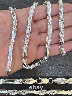 Men's FigaRope Chain Real Solid 925 Sterling Silver Necklace Bracelet 6mm Milano