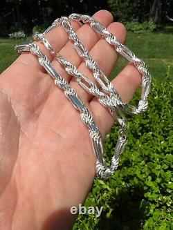 Men's FigaRope Chain Real Solid 925 Sterling Silver Necklace Bracelet 6mm Milano