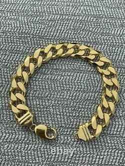 Men's Miami Cuban Link Bracelet 14k Gold Plated Solid 925 Sterling Silver 14mm