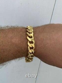 Men's Miami Cuban Link Bracelet 14k Gold Plated Solid 925 Sterling Silver 14mm