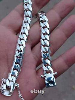 Men's Miami Cuban Link Bracelet 14k White Plated Solid 925 Sterling Silver 12mm