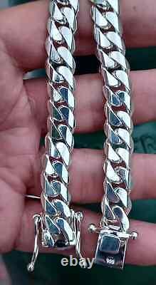 Men's Miami Cuban Link Bracelet 14k White Plated Solid 925 Sterling Silver 12mm