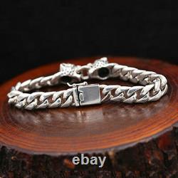 Men's Solid 925 Sterling Silver Bracelet Link Leopard Head Chain Jewelry
