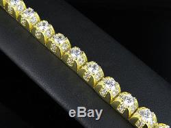 Men's Sterling Silver Yellow Gold Finish 1-Row 3D Lab Diamond Bracelet