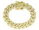 Men's Sterling Silver Yellow Gold Miami Cuban Link Simulated Diamond Bracelet 8