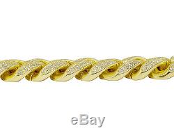 Men's Sterling Silver Yellow Gold Miami Cuban Link Simulated Diamond Bracelet 8