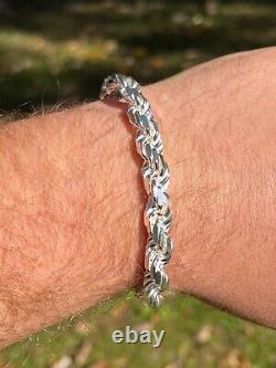 Men's Thick 8mm Rope Bracelet Real Solid 925 Sterling Silver 8.5 42 Grams ITALY