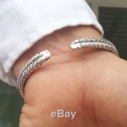 Men's Women Braided Bangle Cuff Bracelet Solid Sterling Silver 925 Free Size 32g