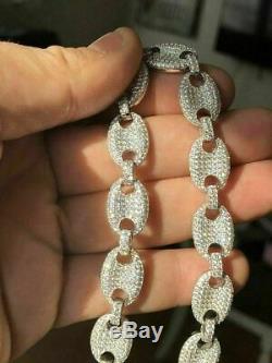 Mens 12mm Gucci Link Bracelet Solid 925 Sterling Silver ICY Lab Diamond 6-9