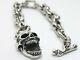 Mens 925 Sterling Silver Skull & Bones Gothic Biker T-bar Bracelet Hallmarked