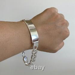 Mens Boys Cuban Personalized ID Bracelet 925 Sterling Silver 13mm 44GR 8.66 Inch