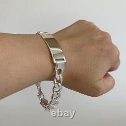 Mens Boys Cuban Personalized ID Bracelet 925 Sterling Silver 13mm 44GR 8.66 Inch