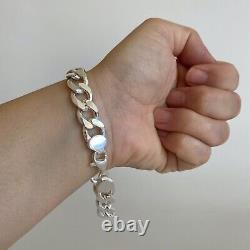 Mens Boys Cuban Personalized ID Bracelet 925 Sterling Silver 13mm 44GR 8.66 Inch