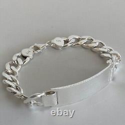 Mens Boys Cuban Personalized ID Bracelet 925 Sterling Silver 13mm 44GR 8.66 Inch