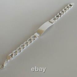 Mens Boys Cuban Personalized ID Bracelet 925 Sterling Silver 13mm 44GR 8.66 Inch