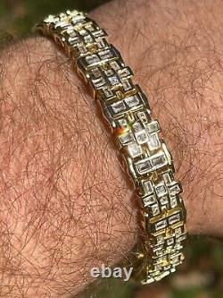 Mens Bracelet 14k Gold Plated 925 Sterling Silver Iced Baguette CZ Hip Hop