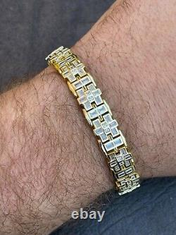 Mens Bracelet 14k Gold Plated 925 Sterling Silver Iced Baguette CZ Hip Hop