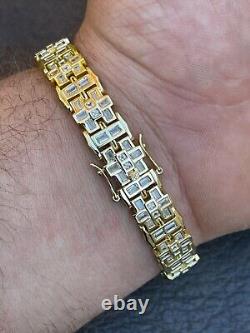 Mens Bracelet 14k Gold Plated 925 Sterling Silver Iced Baguette CZ Hip Hop