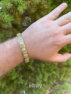 Mens Bracelet 14k Gold Plated 925 Sterling Silver Iced Baguette CZ Hip Hop