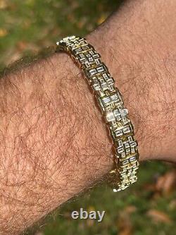 Mens Bracelet 14k Gold Plated 925 Sterling Silver Iced Baguette CZ Hip Hop