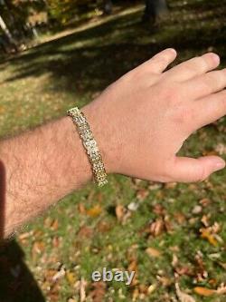 Mens Bracelet 14k Gold Plated 925 Sterling Silver Iced Baguette CZ Hip Hop